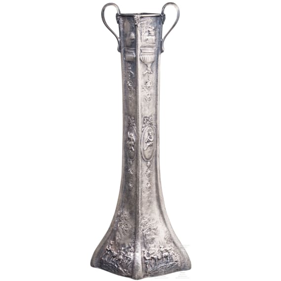 A large silverplated vase with figural scene, USA, Barbour Silver Company, circa 1895