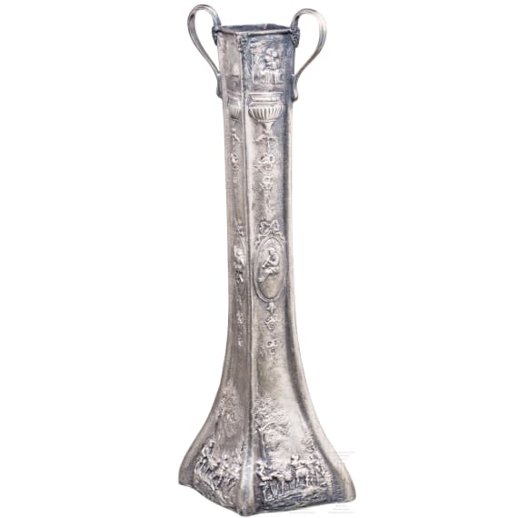 A large silverplated vase with figural scene, USA, Barbour Silver Company, circa 1895