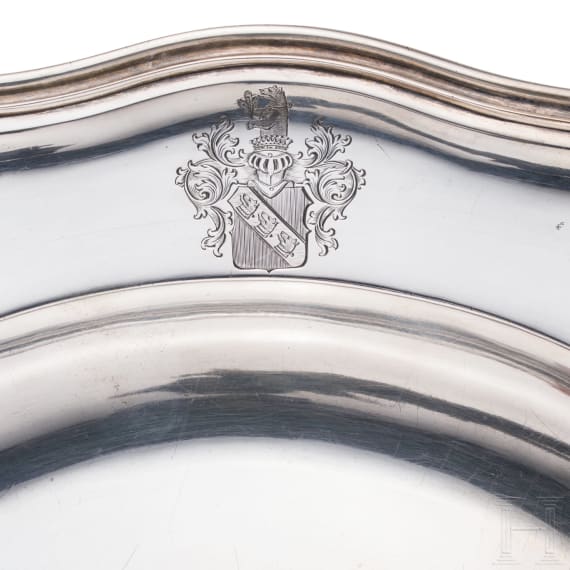 A silver serving plate with coat of arms, H. Meyen & Co. Berlin, circa 1900