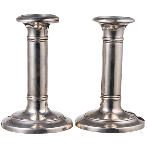 Two silver candlesticks, Birmingham, IS Greenberg & Co, 1904