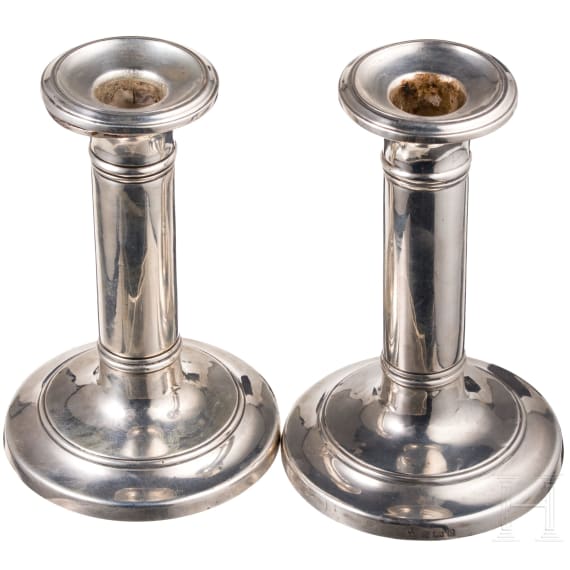 Two silver candlesticks, Birmingham, IS Greenberg & Co, 1904