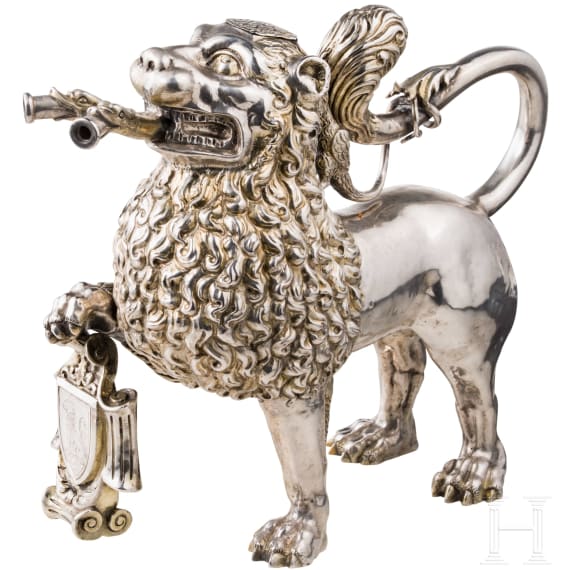 A partially gilt silver aquamanile, Hanau, late 19th century