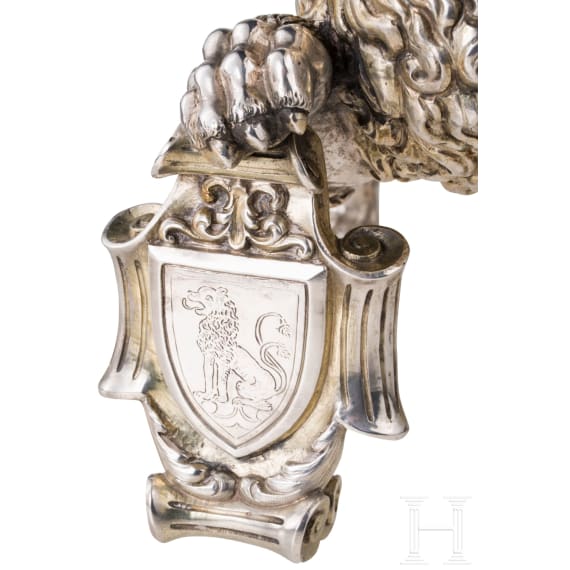 A partially gilt silver aquamanile, Hanau, late 19th century
