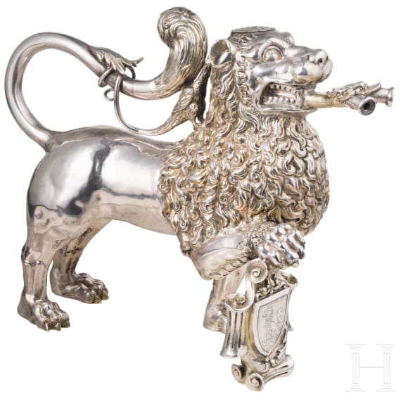 A partially gilt silver aquamanile, Hanau, late 19th century