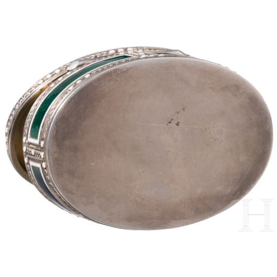 A silver and guilloch&eacute;-enamel tabacco box with case, probably Austiran, circa 1900