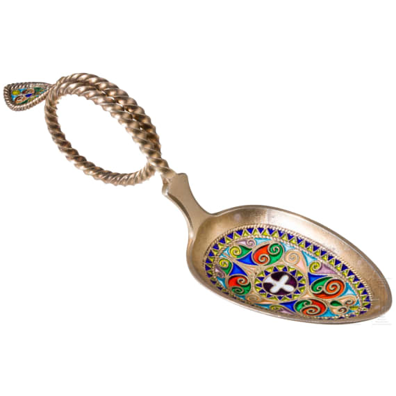 A silver-gilt plique-a-jour-spoon, German, circa 1900
