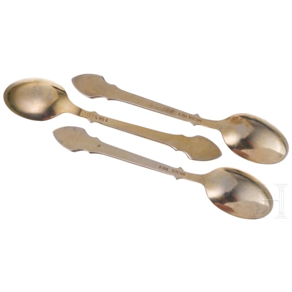 Six silver and guilloch&eacute; enamel tea spoons, Denmark, Meka Sterling
