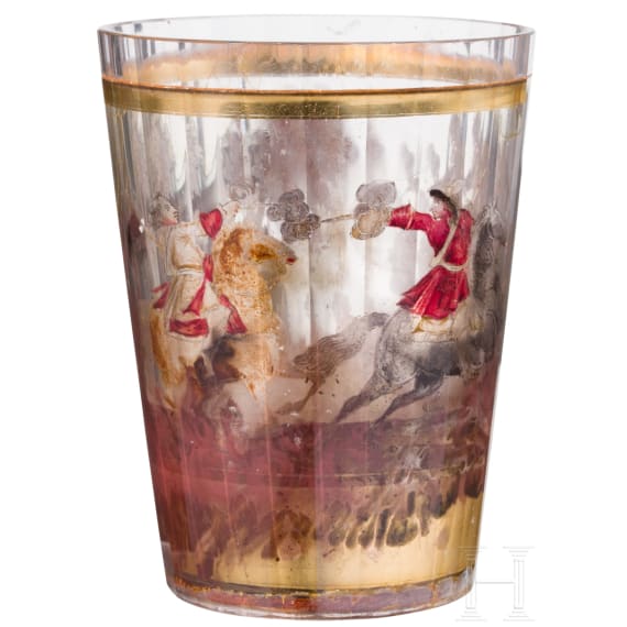 Zwischengoldbecher mit Jagdgefecht, B&ouml;hmen, 18. Jhdt.