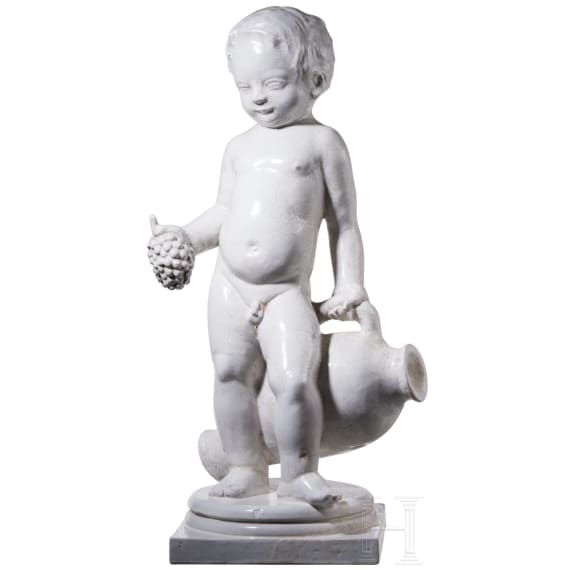 Seltene, gro&szlig;e Nymphenburg-Figur &bdquo;Knabe mit Krug und Traube", Josef Wackerle, um 1910 (Entwurf)