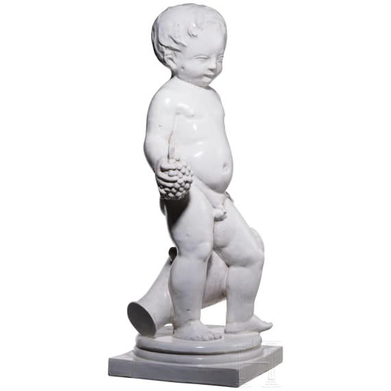 Seltene, gro&szlig;e Nymphenburg-Figur &bdquo;Knabe mit Krug und Traube", Josef Wackerle, um 1910 (Entwurf)