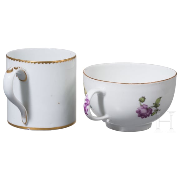 Zwei Porzellantassen mit Untertassen, Meissen, um 1790 /Niderviller, Graf von Custine, 1770-93