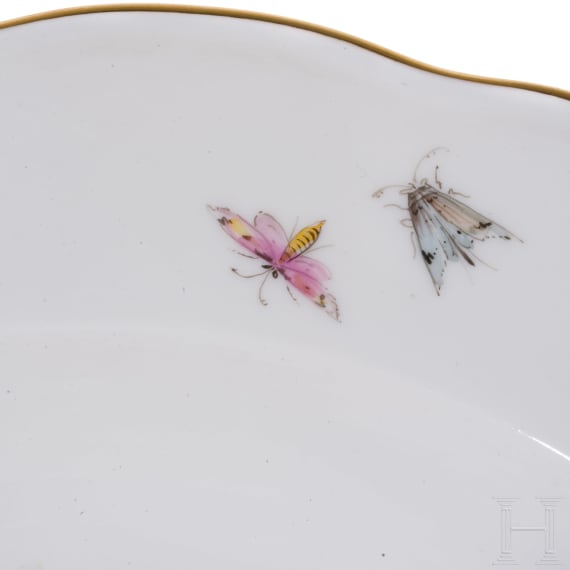 Sechs Suppenteller mit Blumen und Insekten, Meissen, um 1840/50