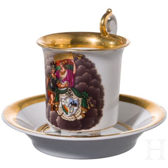 Studentica Tasse &bdquo;Corps Franconia Jena" mit Untertasse, datiert 1859