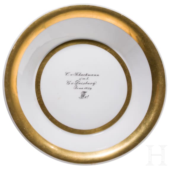Studentica Tasse &bdquo;Corps Franconia Jena" mit Untertasse, datiert 1859