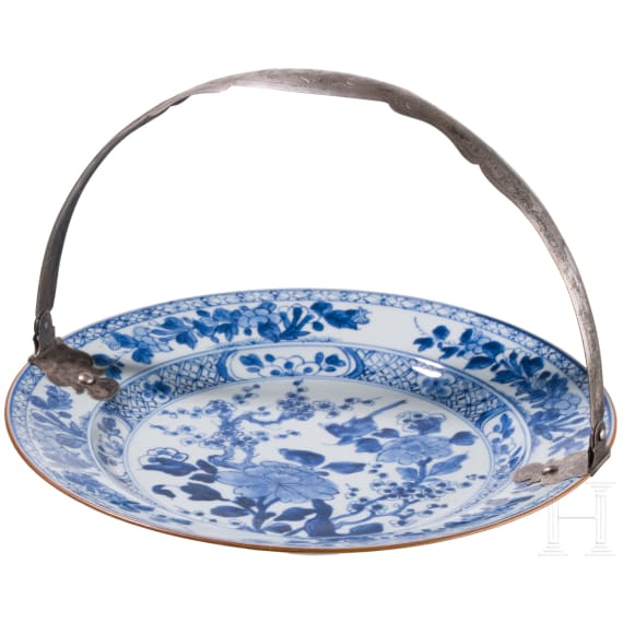 Chinoiserie-Teller mit Silbermontierung, Niederlande, 19. Jhdt.
