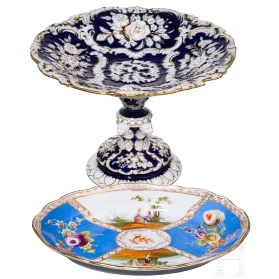 Prunk-Tazza und Teller, Meissen, um 1910 (Teller, Malerei sp&auml;ter) / 20. Jhdt.