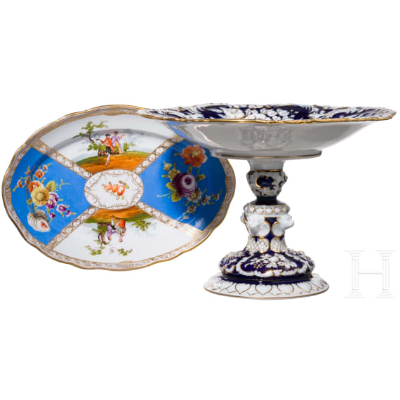 Prunk-Tazza und Teller, Meissen, um 1910 (Teller, Malerei sp&auml;ter) / 20. Jhdt.