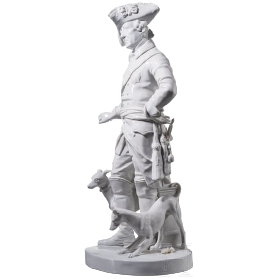 Porzellanfigur &bdquo;Alter Fritz mit Windhunden", Hugo Meisel (Entwurf), Aelteste Volkstedter Porzellanmanufaktur, nach 1915