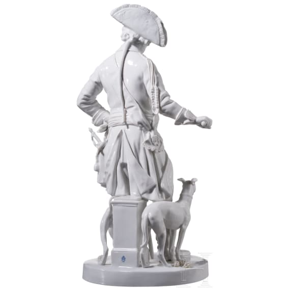 Porzellanfigur &bdquo;Alter Fritz mit Windhunden", Hugo Meisel (Entwurf), Aelteste Volkstedter Porzellanmanufaktur, nach 1915