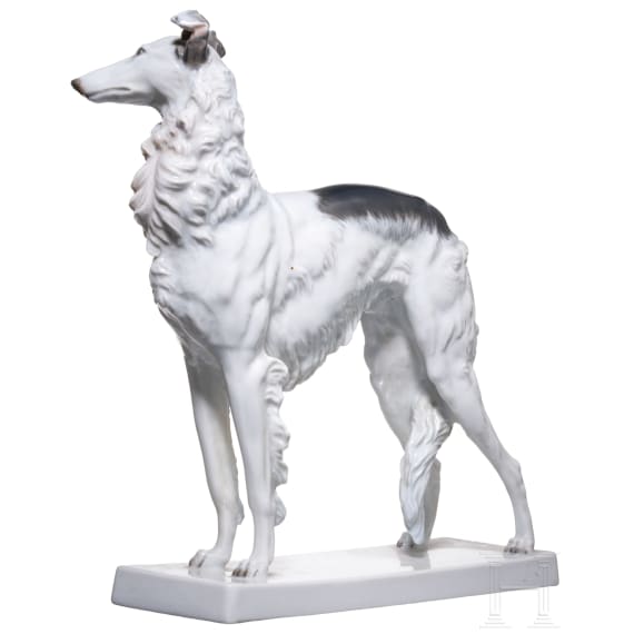 A porcelain Barzoi (Russian Sighthound) and a Sighthound, MH Fritz, Rosenthal Kunstabteilung Selb, 1938 / Nymphenburg, 20th century