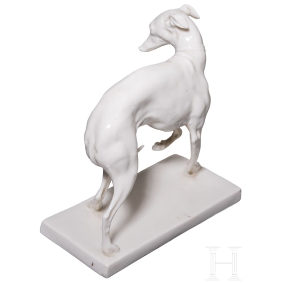 A porcelain Barzoi (Russian Sighthound) and a Sighthound, MH Fritz, Rosenthal Kunstabteilung Selb, 1938 / Nymphenburg, 20th century