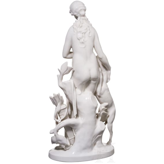 A porcelain figure "Diana with dog", Hugo Meisel (design), Schwarzburger Werkst&auml;tten, circa 1936
