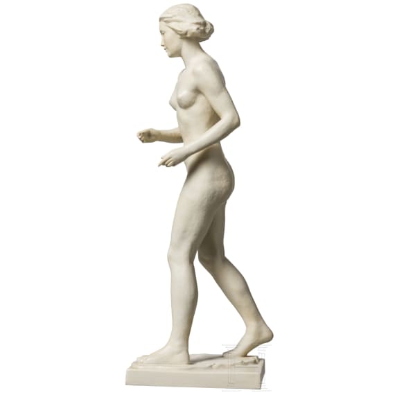 A buiscuit porcelain figure of a walking nude "Die Schreitende", Ottmar Obermaier, 1931 (design), Rosenthal, Kunstabteilung Selb, 1940s (finish)