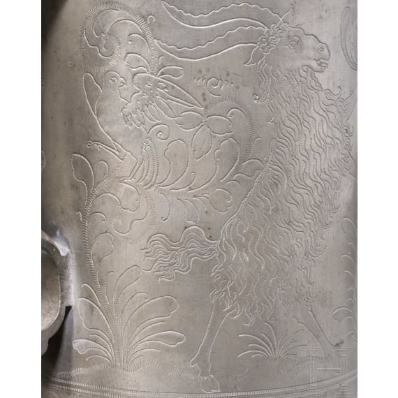 An engraved Austrian pewter jug from Wels, dated 1641