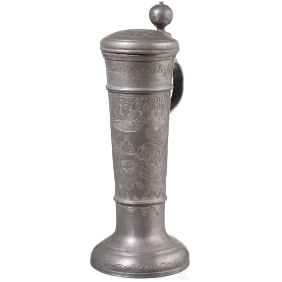 A Rostock pewter guild tankard (roerken), dated 1756
