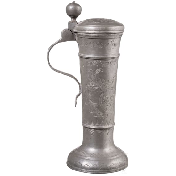 A Rostock pewter guild tankard (roerken), dated 1756