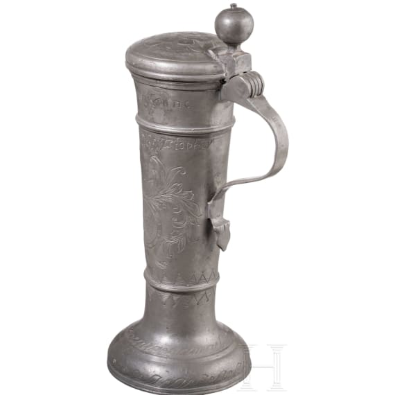 A Rostock pewter guild tankard (roerken), dated 1756
