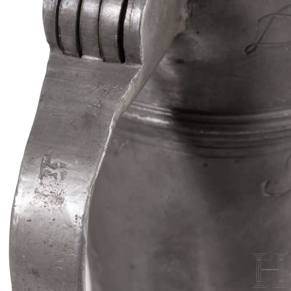 A Rostock pewter guild tankard (roerken), dated 1756