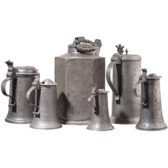 A group of German pewter jugs, 18th century