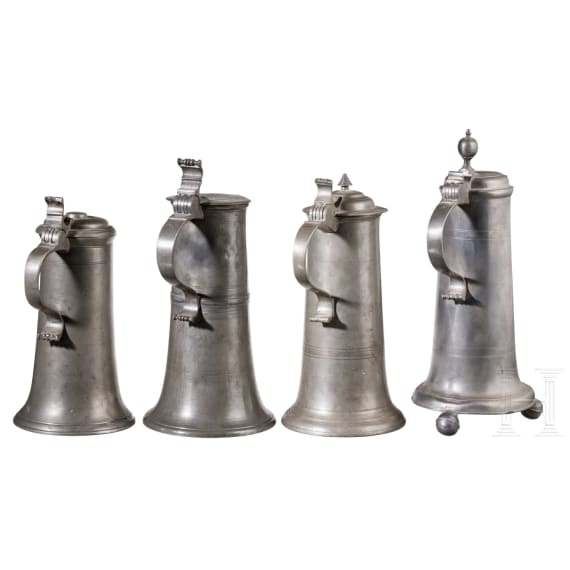 A group of eight large south german pewter jugs, ca. 1780 - 1840