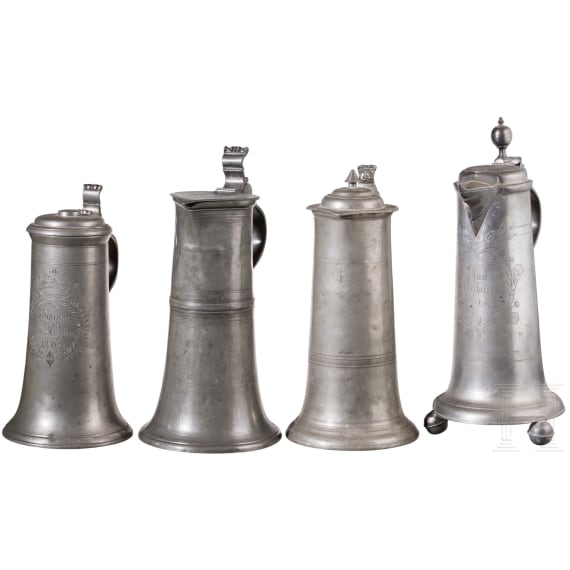 A group of eight large south german pewter jugs, ca. 1780 - 1840
