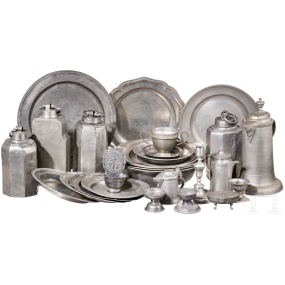 A large group of German pewter objects, 18th/19th century