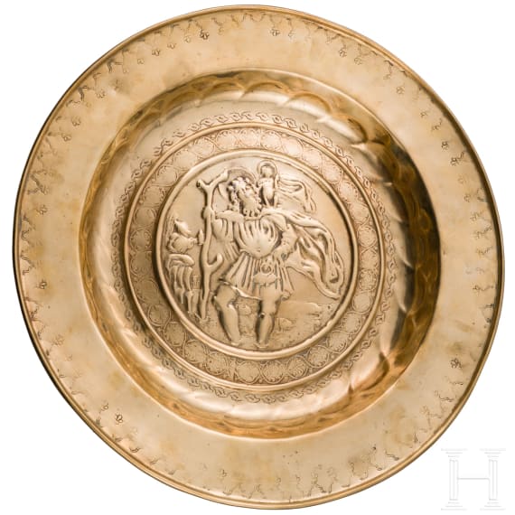 A Nuremberg alms dish with Christophorus motive, 1st half of the 17th century
