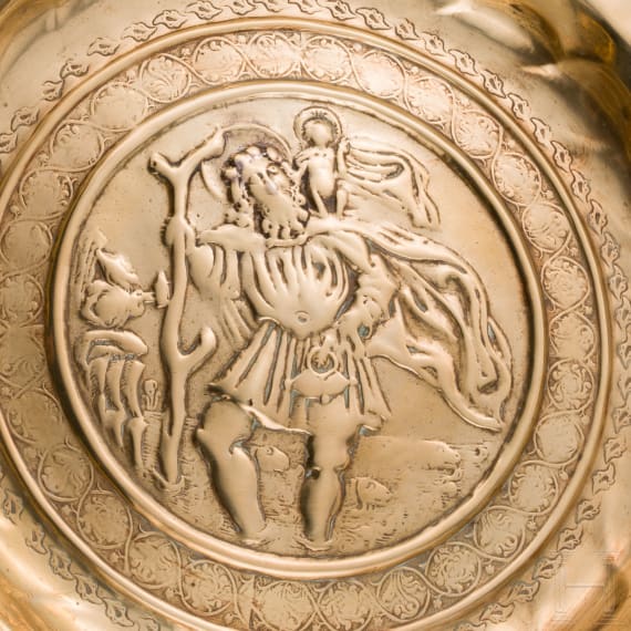 A Nuremberg alms dish with Christophorus motive, 1st half of the 17th century