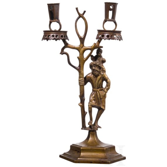 A Christophus candlestick in Nuremberg gothic style, Germany ca. 1880