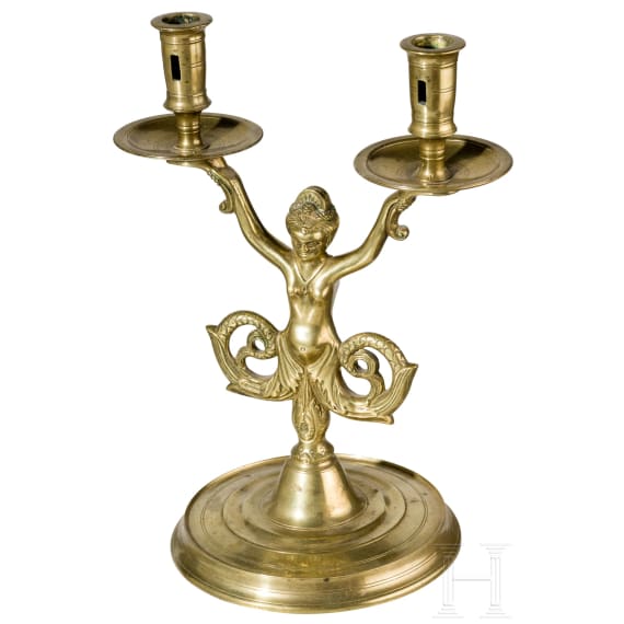 A figural brass candlestick in Nuremberg renaissance style, ca. 1900