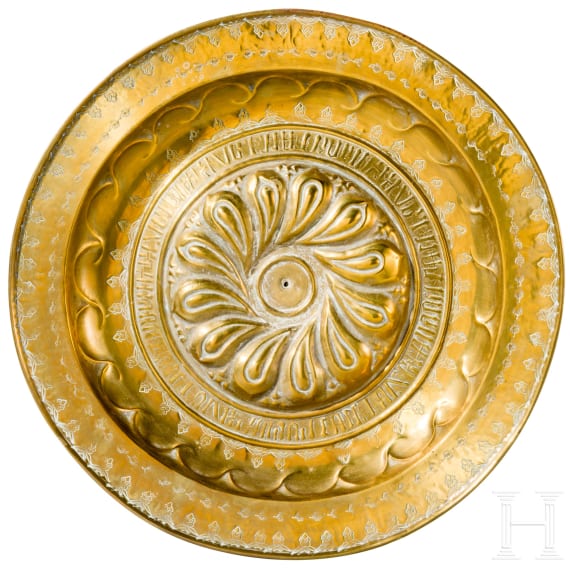 A large brass alms dish "Deckenschl&auml;gersch&uuml;ssel", German, 19th century