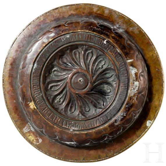 A large brass alms dish "Deckenschl&auml;gersch&uuml;ssel", German, 19th century