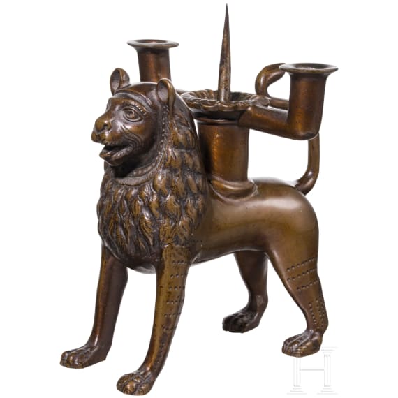 A miniature lion candlestick in medieval style, Germany, ca. 1880