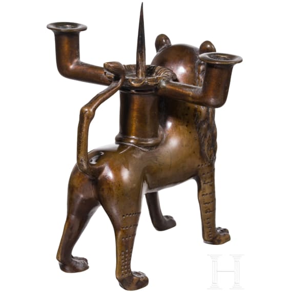 A miniature lion candlestick in medieval style, Germany, ca. 1880