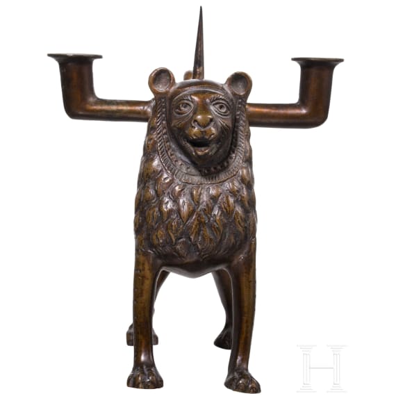A miniature lion candlestick in medieval style, Germany, ca. 1880