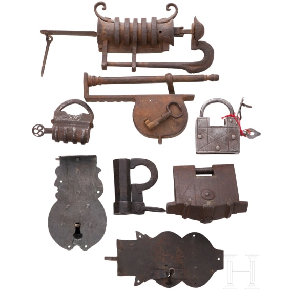 Eight iron locks, German and Asian, circa 1800