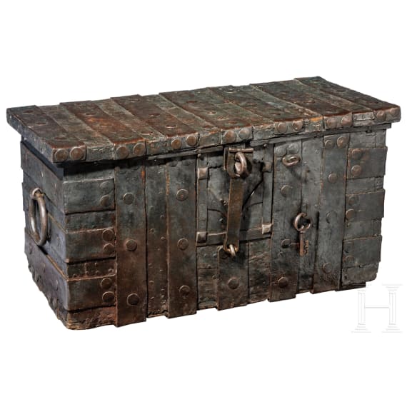 A heavy oak and iron armada chest, Tyrol, 1st half of the 16th century