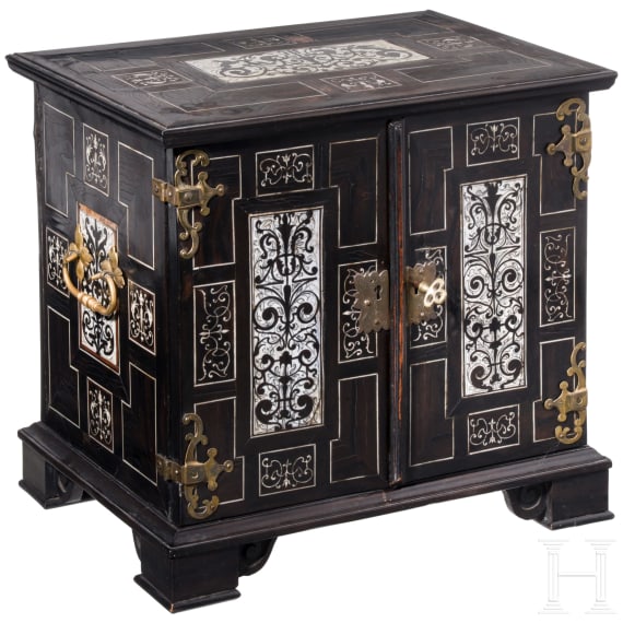 A bone and silver-inlaid south German or north Italian cabinet casket, circa 1620