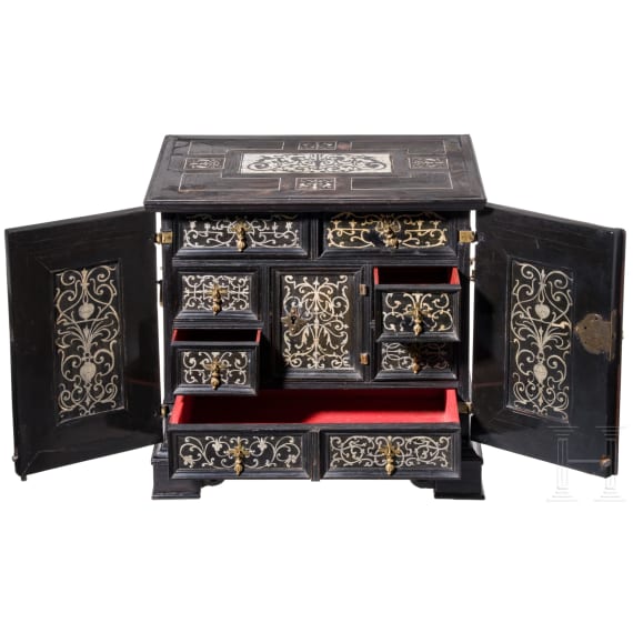 A bone and silver-inlaid south German or north Italian cabinet casket, circa 1620
