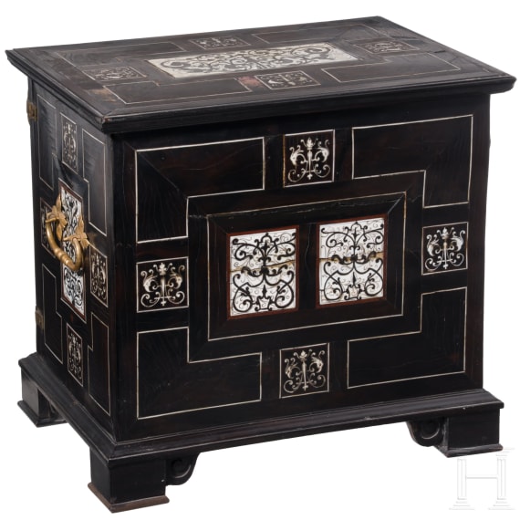 A bone and silver-inlaid south German or north Italian cabinet casket, circa 1620